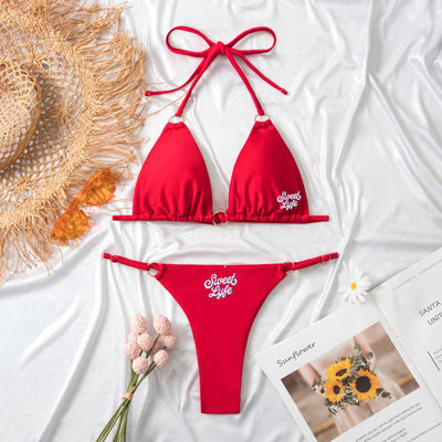 Red and Gold Bikini Set Top & Bottom