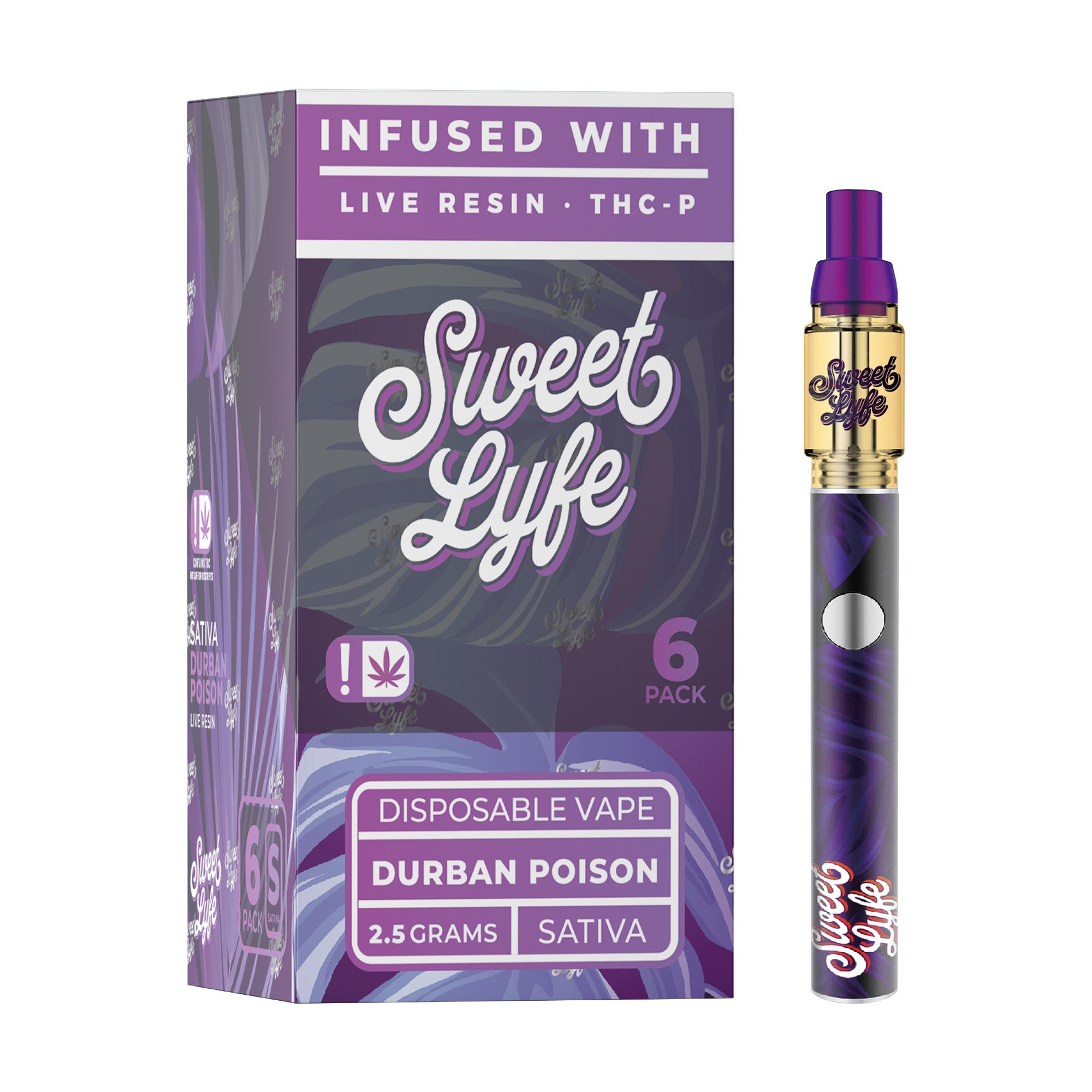 Disposable Vape Pen 2.5ml Infused with Live Resin Delta-8 + THC-P - Durban Poison - Sativa