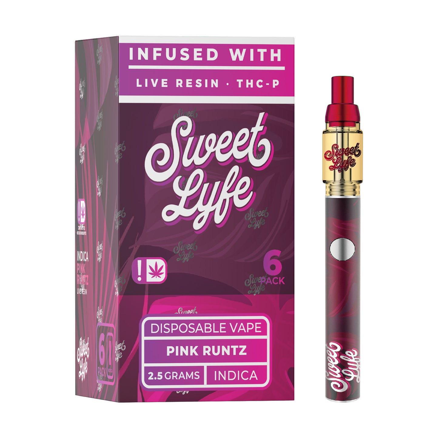 Disposable Vape Pen 2.5ml Infused with Live Resin Delta-8 + THCP - Pink Runtz - Indica