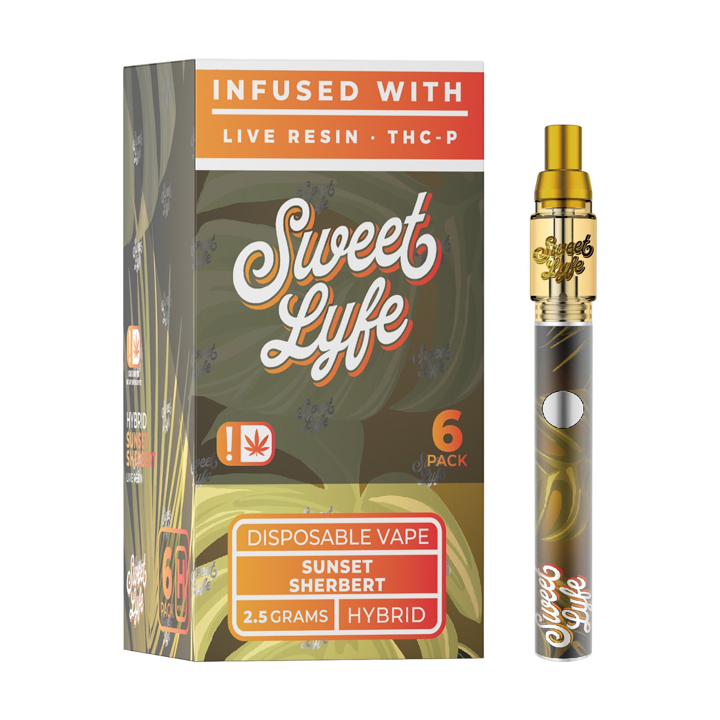 Disposable Vape Pen 2.5ml Infused with Live Resin Delta8 + THCP - Sunset Sherbert - Hybrid