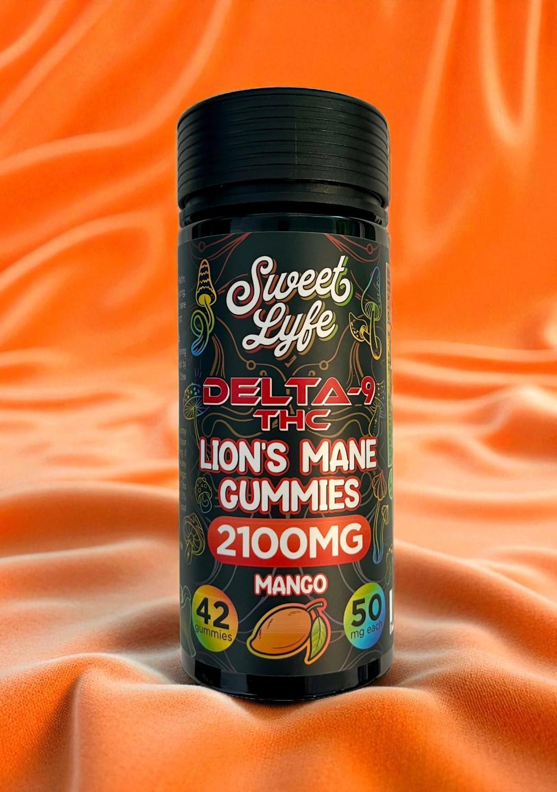 Sweet Lyfe Delta-9 + Lion’s Mane Gummies 2100mg – Mango Flavor | Focus, Relaxation & Mood Balance (42 Vegan Gummies)