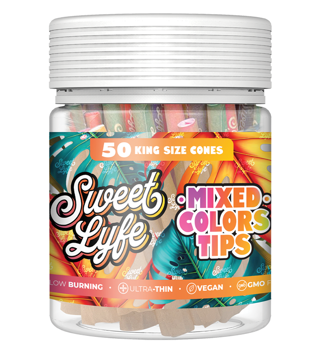 50 King Size Pre-Rolled Cones with Colorful Tips - Vegan, GMO-Free, Ultra-Thin