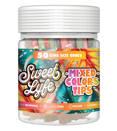 50 King Size Pre-Rolled Cones with Colorful Tips - Vegan, GMO-Free, Ultra-Thin