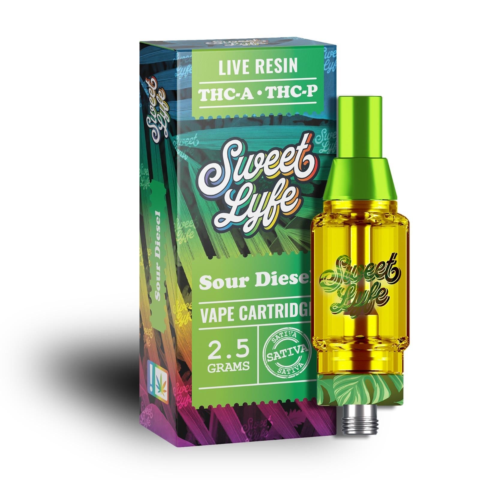 Vape Cartridges 2.5ml Infused with Live Resin THC-A THC-P - Sour Diesel - Sativa