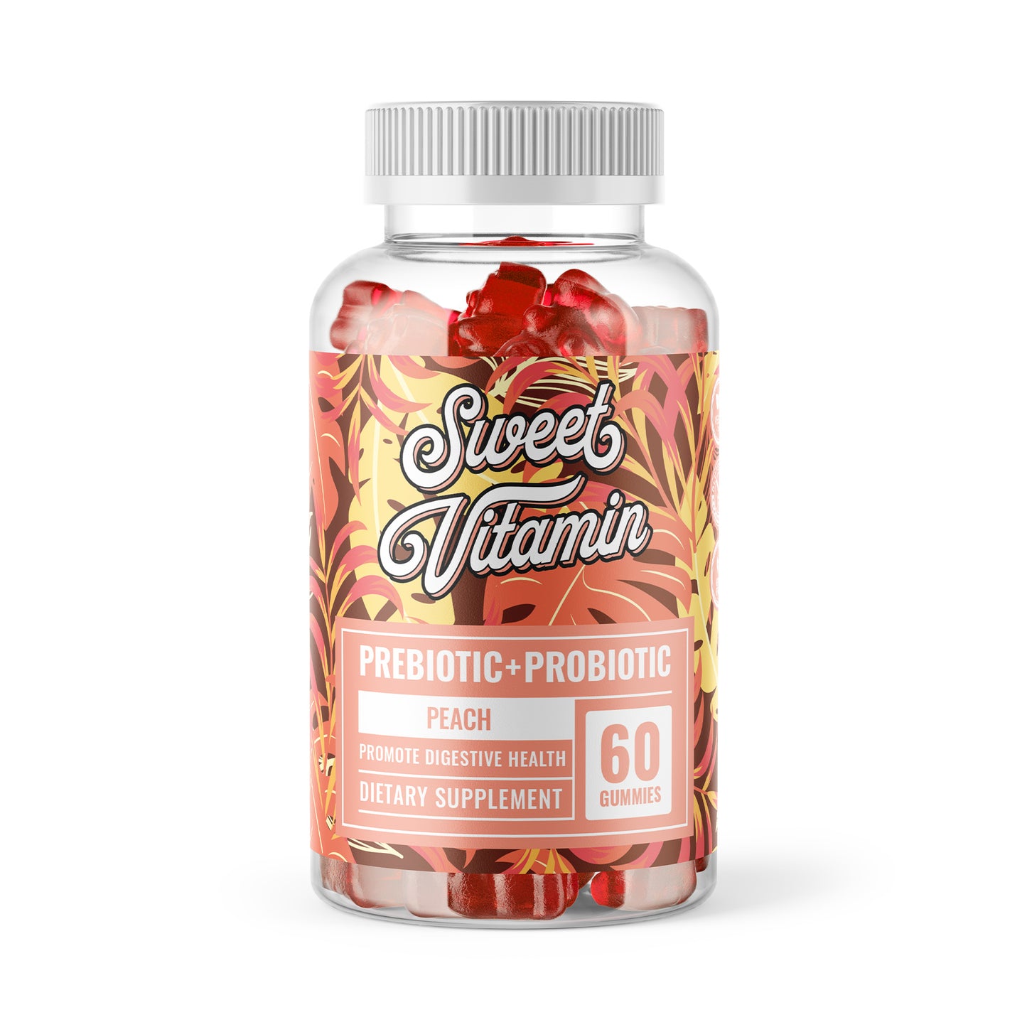 Sweet Vitamin- Prebiotic+Probiotic Gummies- Promote Digestive Health, Peach, 60 ct