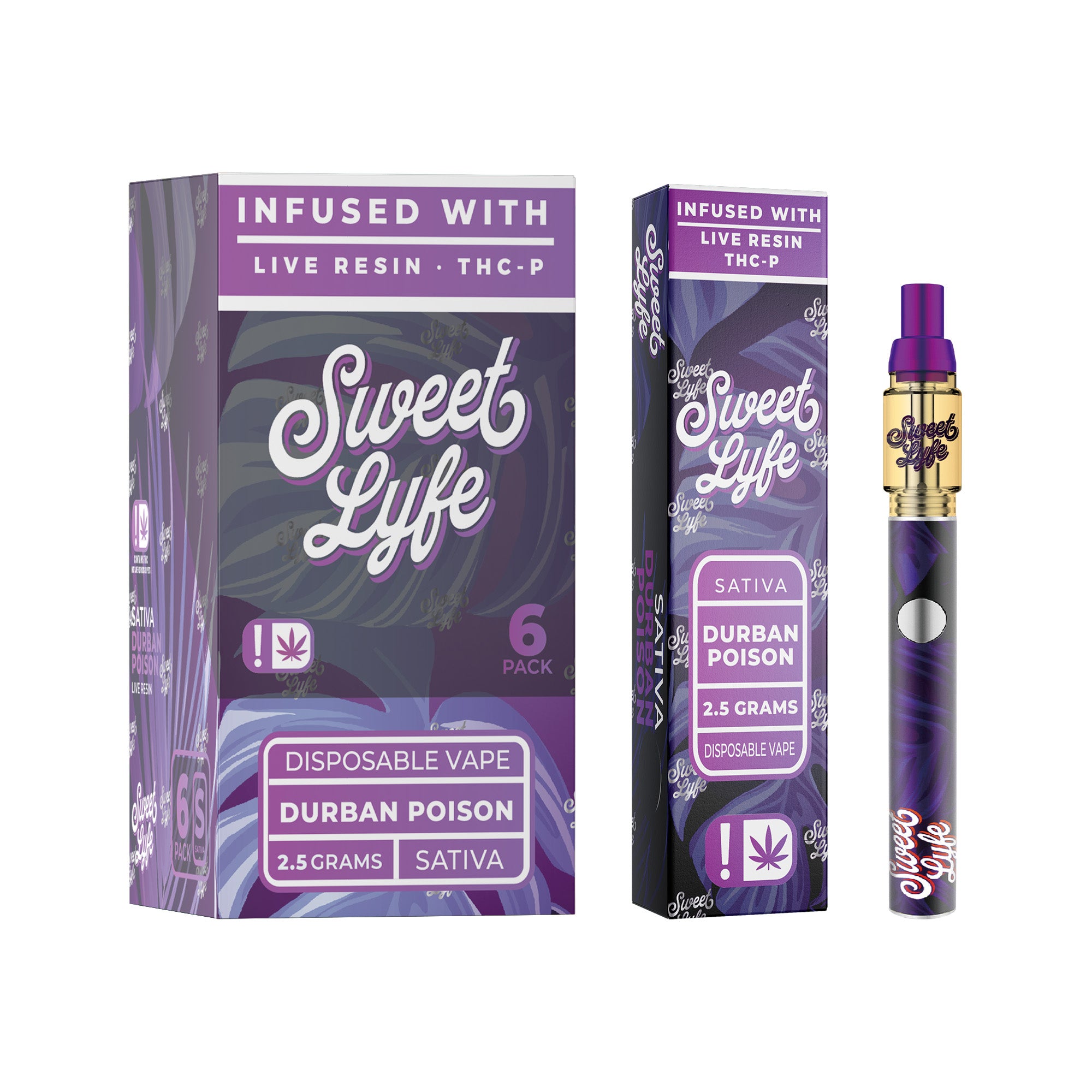Disposable Vape Pen 2.5ml Infused with Live Resin Delta-8 + THC-P - Durban Poison - Sativa