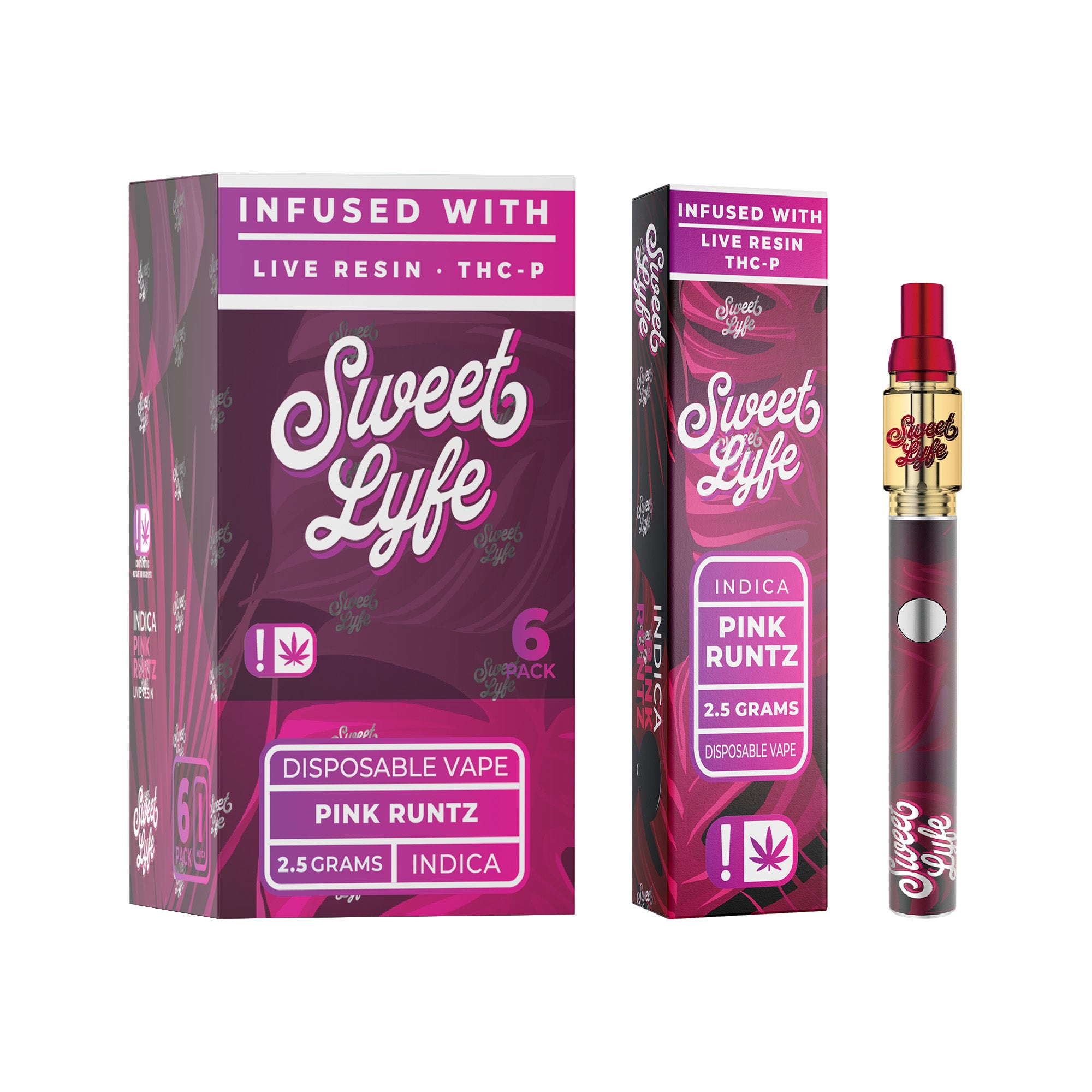 Disposable Vape Pen 2.5ml Infused with Live Resin Delta-8 + THCP - Pink Runtz - Indica