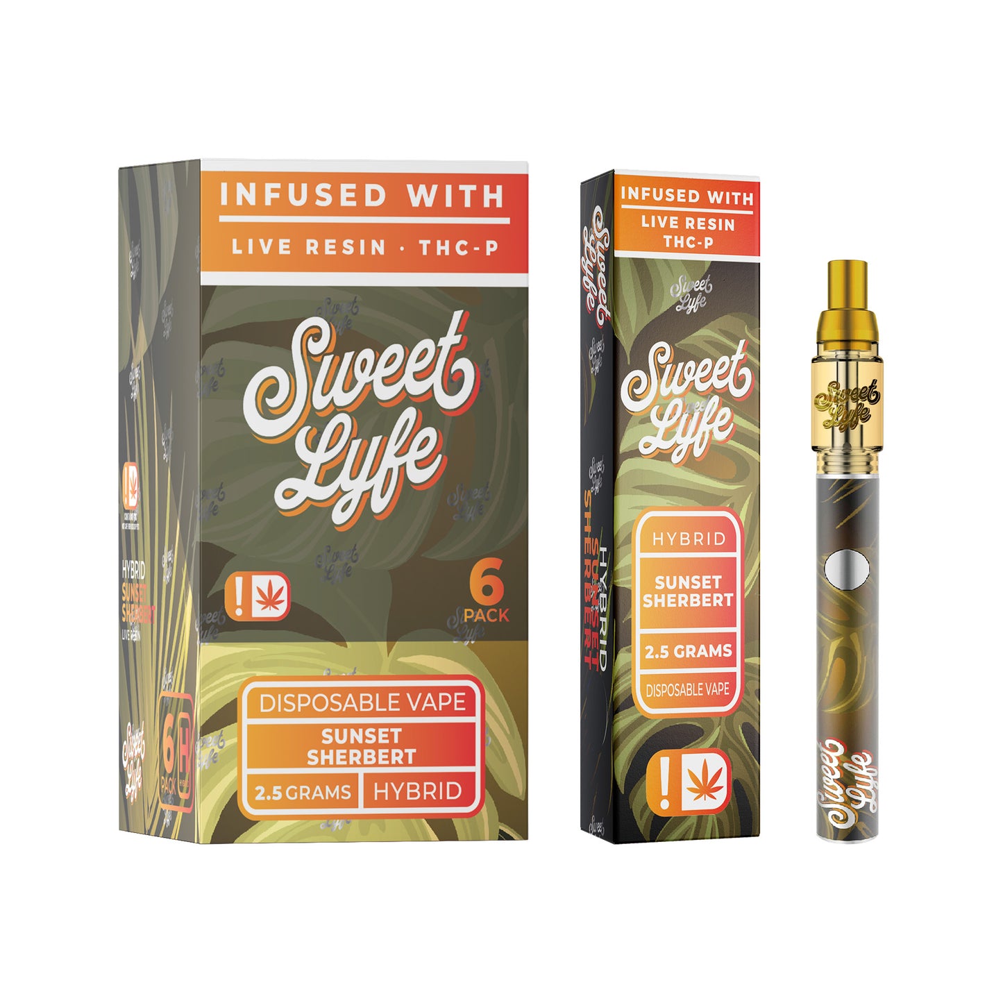 Disposable Vape Pen 2.5ml Infused with Live Resin + THCP - Sunset Sherbert - Hybrid