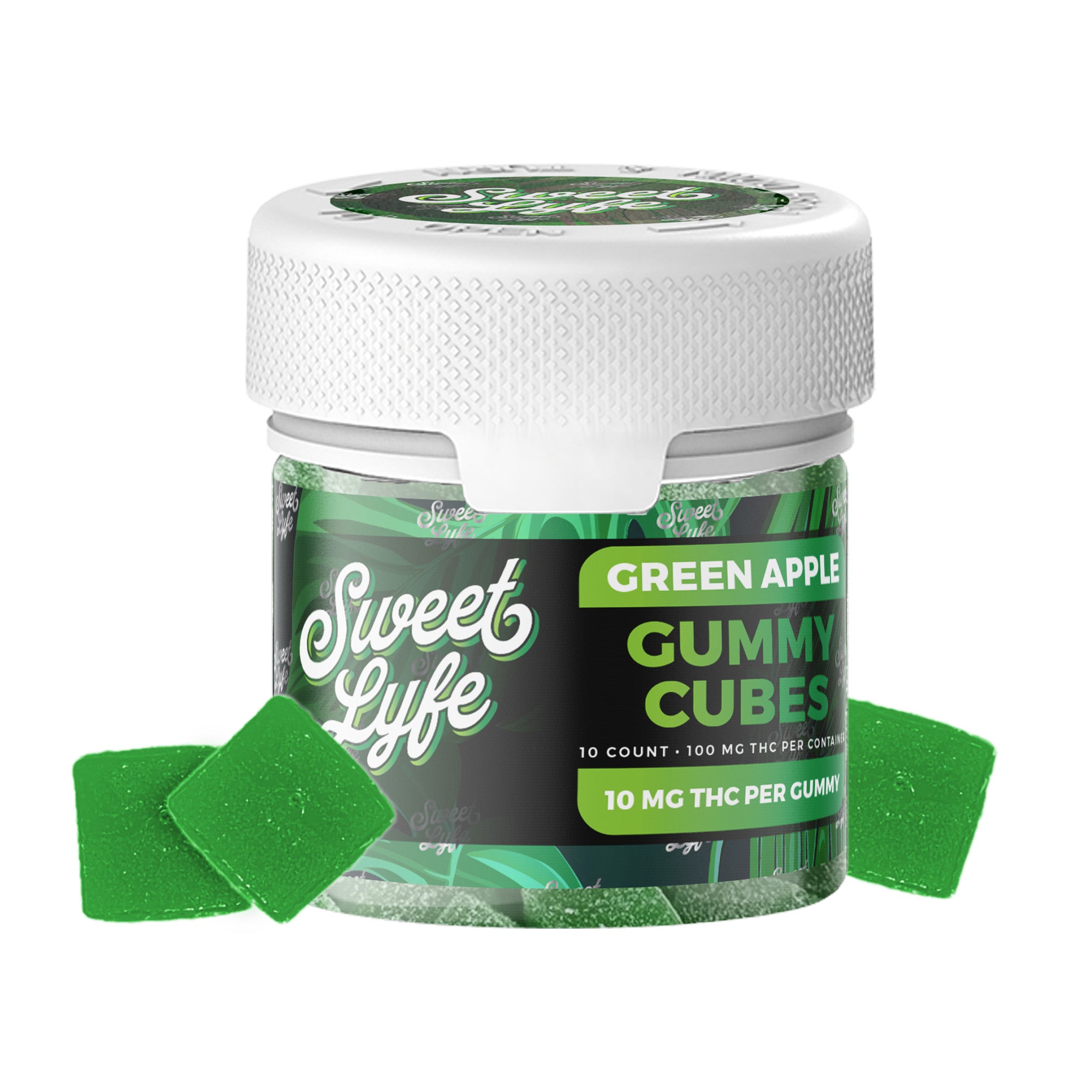 Vegan Gummies 100MG D9 THC- 2oz Jar Green Apple